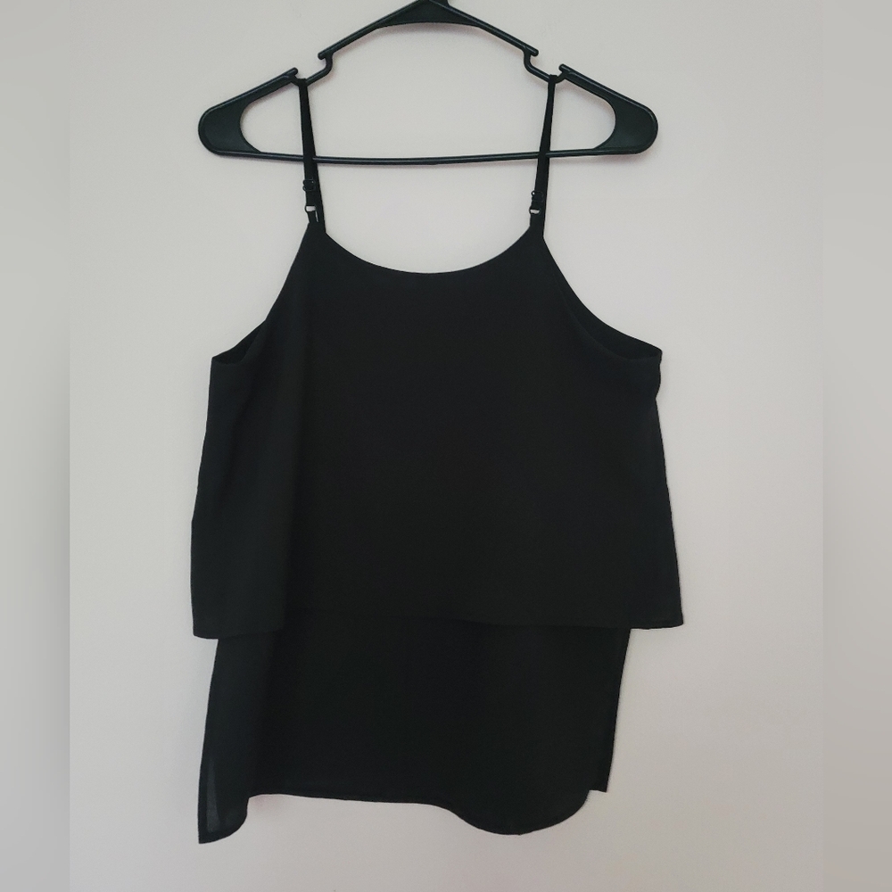 Paper Crane Sz M Black Tank Top Blouse Women's Layered Spaghetti Straps - Picture 2 of 7